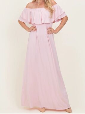 Pinkblush Blush Pink Off Shoulder Ruffle Maxi Dress | Size Small